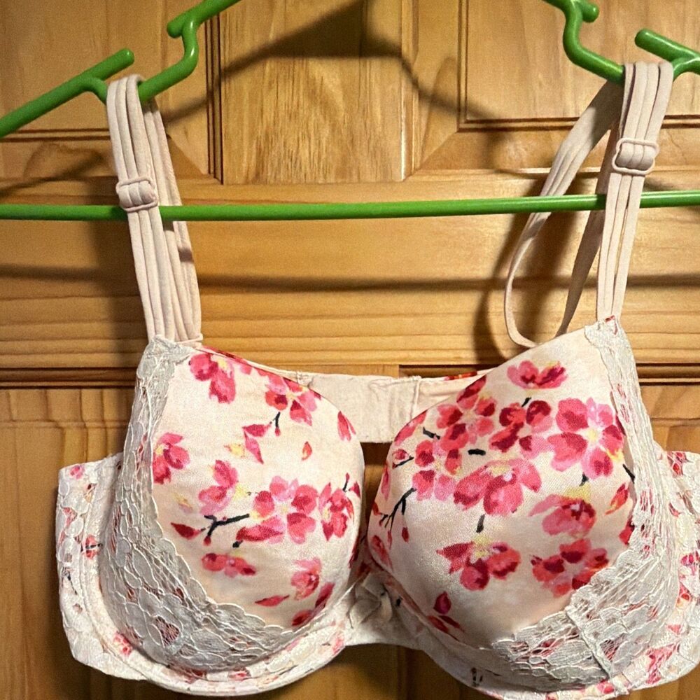 Victoria's Secret Lined Demi Underwire Bra Floral Lace Beige/Pink 38D